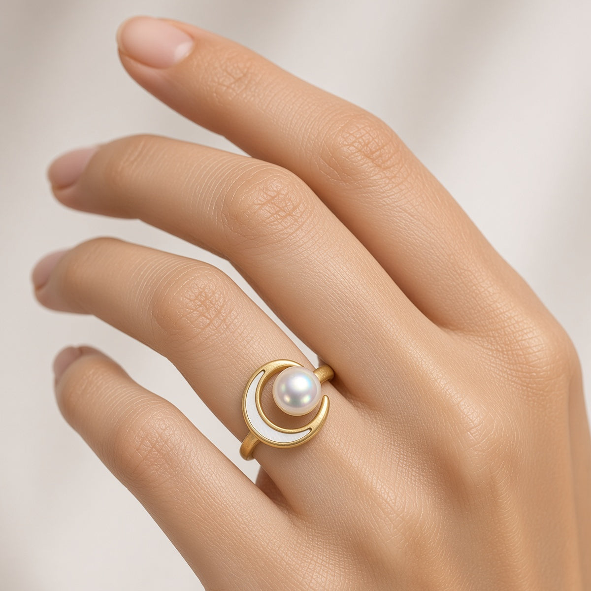 Solas Crescent Pearl Ring