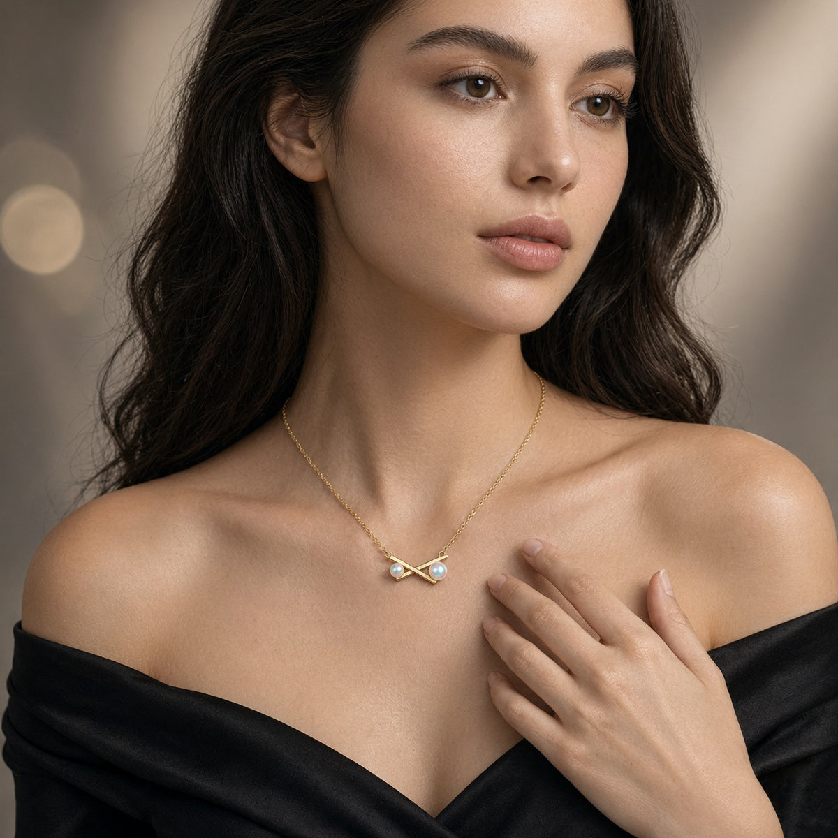 Solas Cross Pearl Necklace